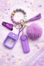 Personal Safety Keychain Set with Bracelet - Purple