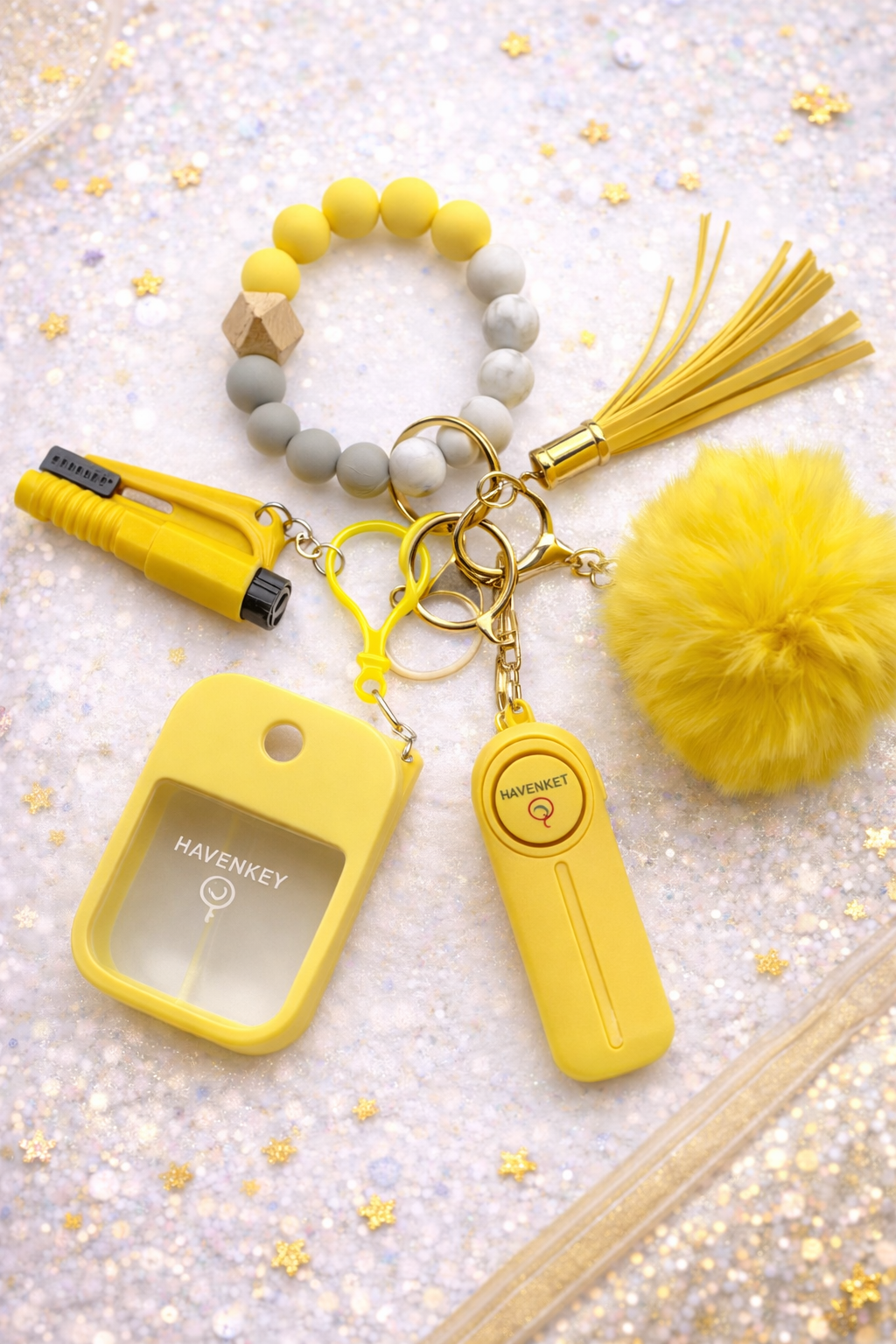 Personal Safety Keychain Set with Bracelet - Yellow