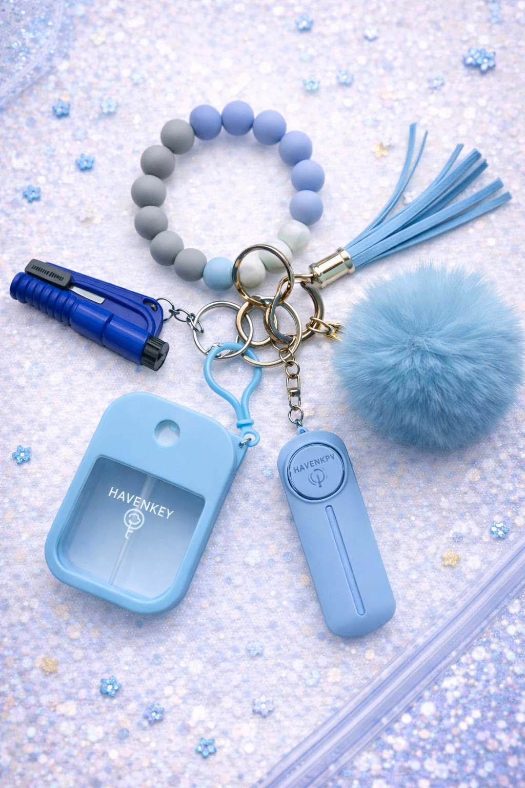 Personal Safety Keychain Set with Bracelet - Blue