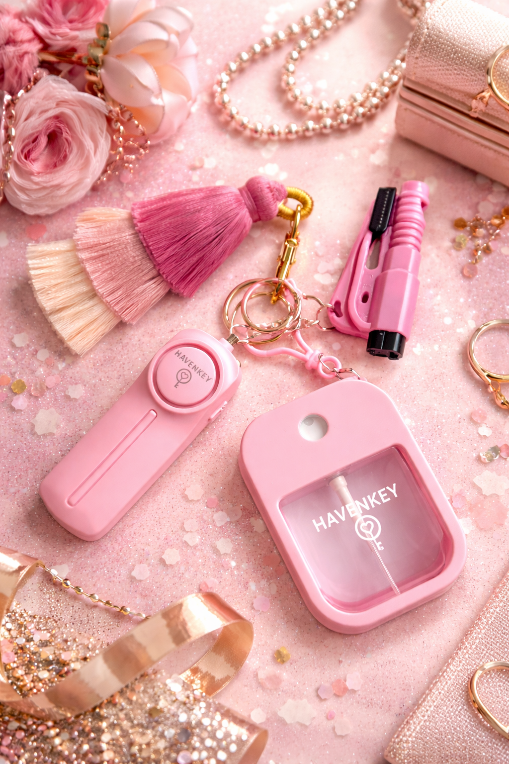 Personal Safety Keychain Set with Tassel - Pink