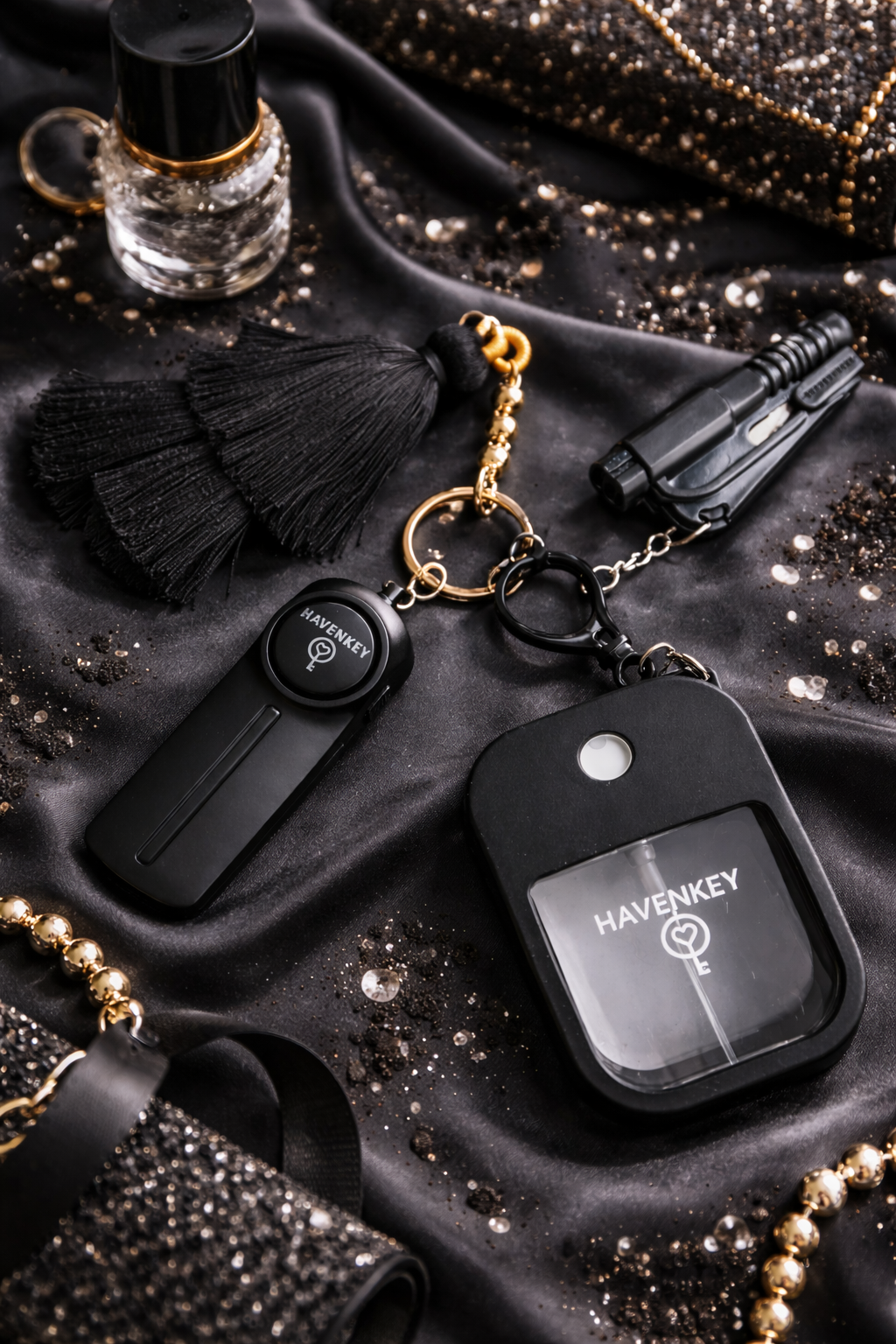 Personal Safety Keychain Set with Tassel - Black