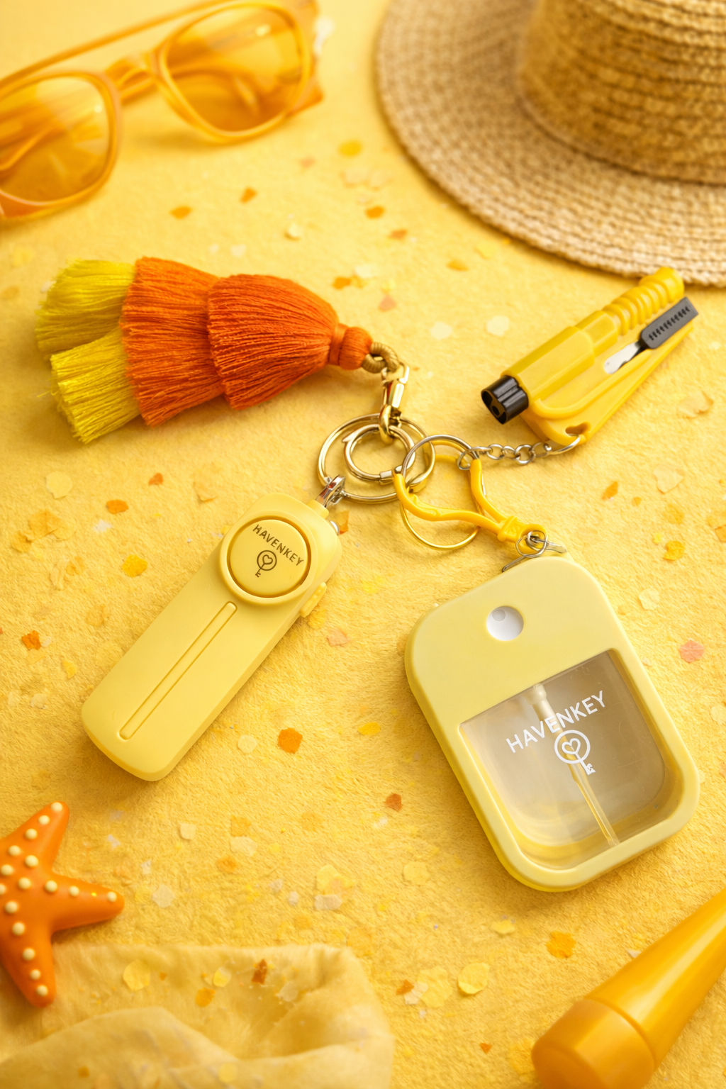 Personal Safety Keychain Set with Tassel - Yellow