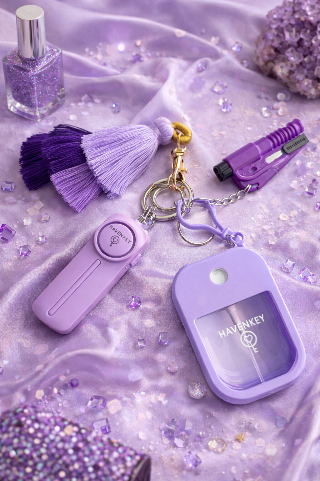 Personal Safety Keychain Set with Tassel - Purple