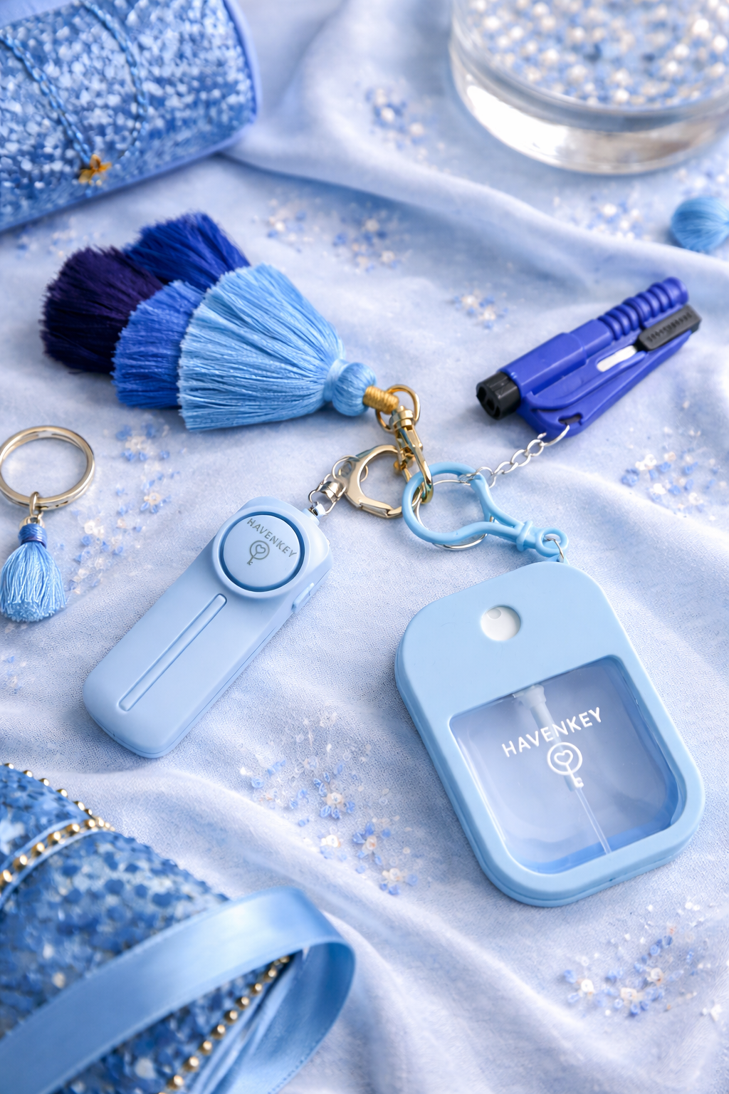 Personal Safety Keychain Set with Tassel - Blue